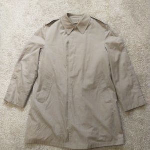 London Fog 44 Long Beige Single Breasted Men's Trench Coat w/ Removable Lining